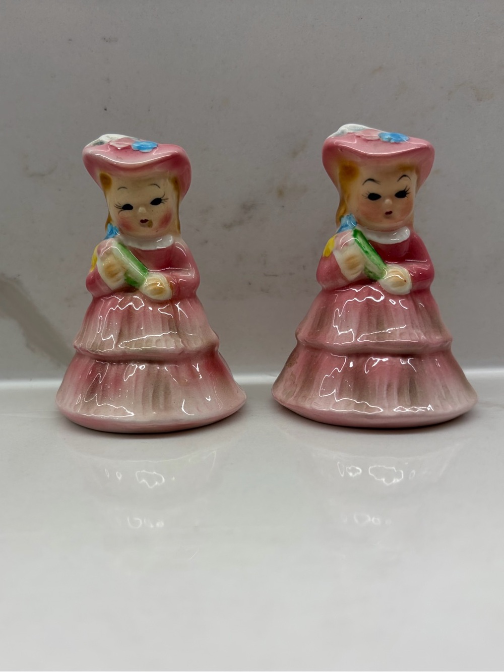 Vintage Mid-Century Pink Southern Belle Girl Salt & Pepper Shakers